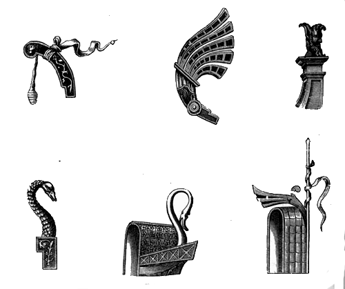 Stem and stern ornaments of galleys.