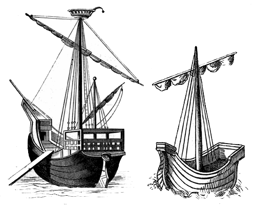 Italian sailing ship. 15th century.- English ship. Time of Richard II.