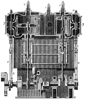 Compound Marine Engine, Front Elevation and Section
