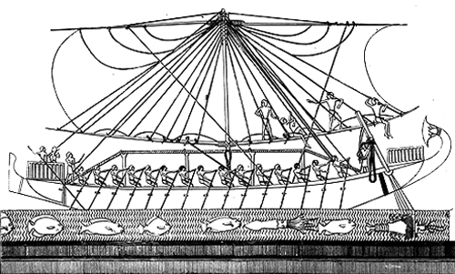 Egyptian Ship of the Punt Expedition. About 1600 b.c. From Der-Bahari