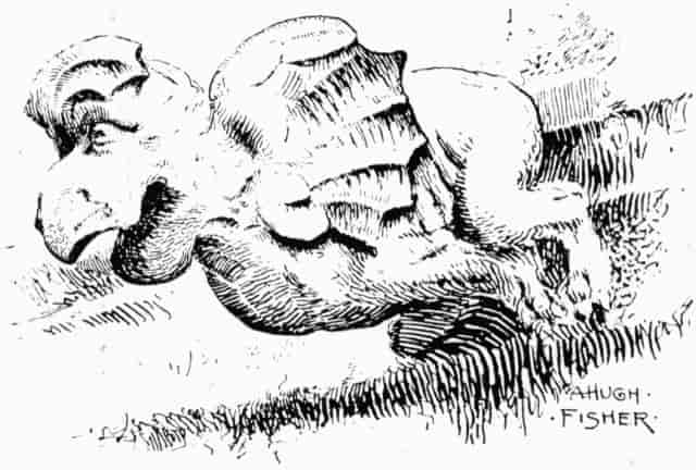 Illustration: A GARGOYLE IN THE CLOISTERS. DRAWN BY A. HUGH FISHER.