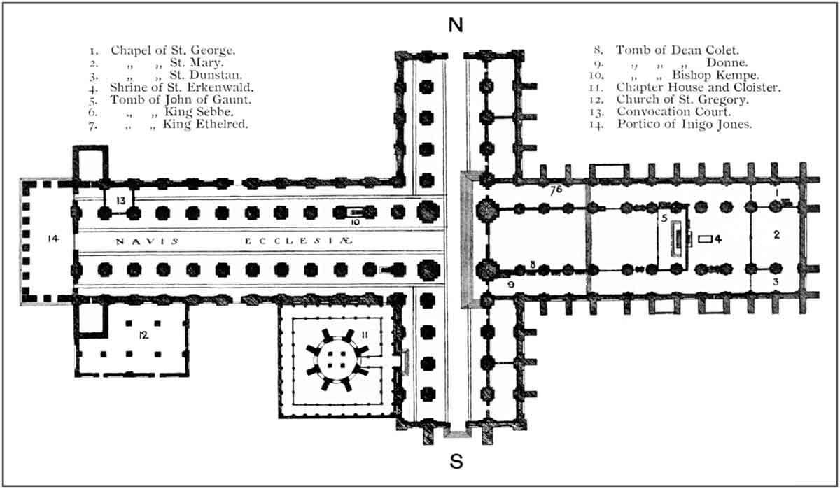 Plan of Old St. Paul's in 1666.