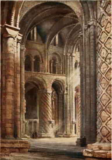 DURHAM INTERIOR OF CATHEDRAL LOOKING ACROSS THE NAVE INTO SOUTH TRANSEPT