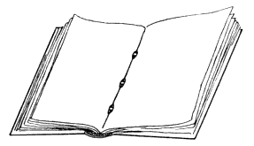 Fig 12.<br />Typical appearance of the sewing of a book with 'sawn in' bands, as seen from the inside of each section. The bands just visible.