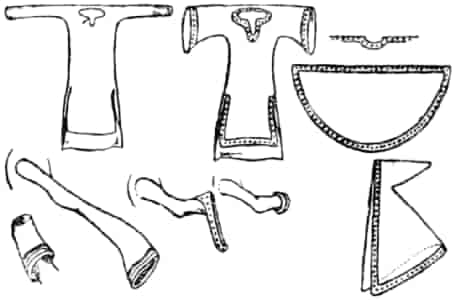 Two types of tunic; two types of cloak; four types of sleeve showing cuff variations