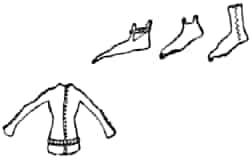 Three types of footwear; a coat