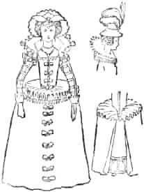 A woman of the time of James I.; a ruff and hat; an alternative dress