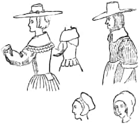 Two women of the time of the Cromwells; a type of jacket; two types of head-dress for women