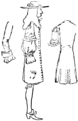 A man of the time of Charles II.; a type of sleeve; the back of a coat