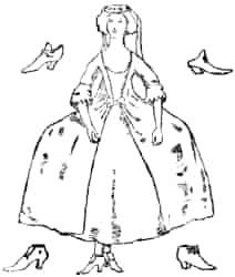 A woman of the time of George II.; four types of shoe