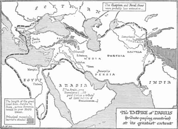 Map: The Empire of Darius (tribute-paying countries) at its greatest extent