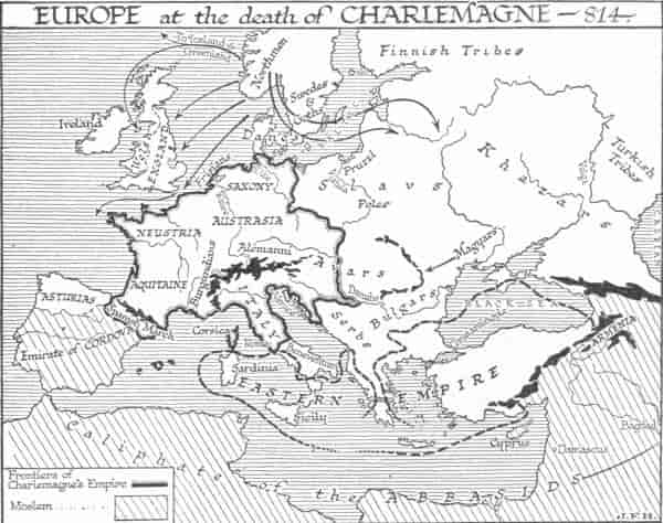 Map: Europe at the death of Charlemagne—814