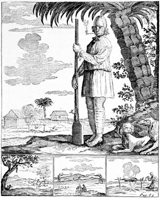 A BUCCANEER'S SLAVE, WITH HIS MASTER'S GUN; A BARBECUE IN RIGHT LOWER CORNER