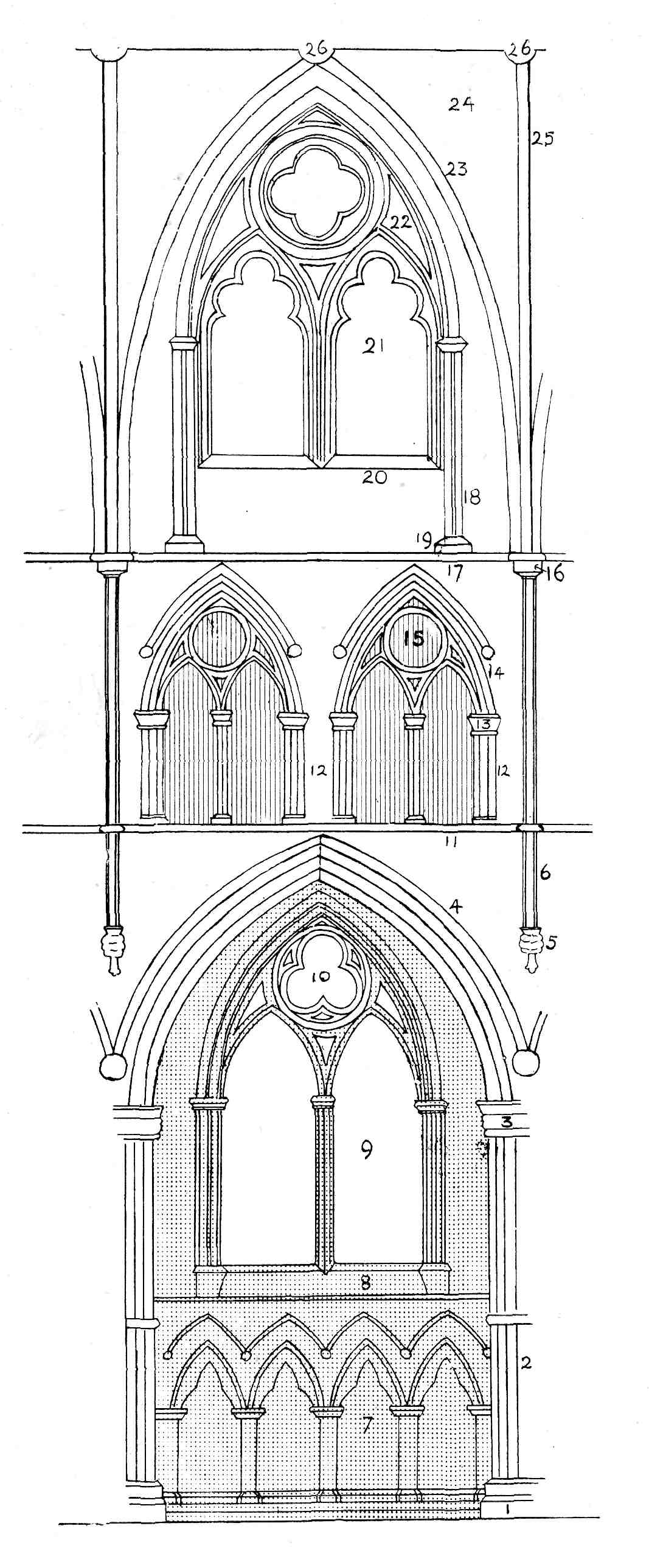 Interior Elevation of a Bay of a Church.