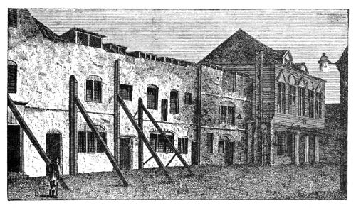 REMAINS OF THE MARSHALSEA: N.E. VIEW. A, CHAPEL; B, PALACE COURT
