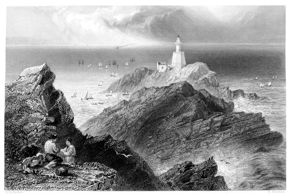 THE MUMBLES ROCKS AND LIGHTHOUSE.
