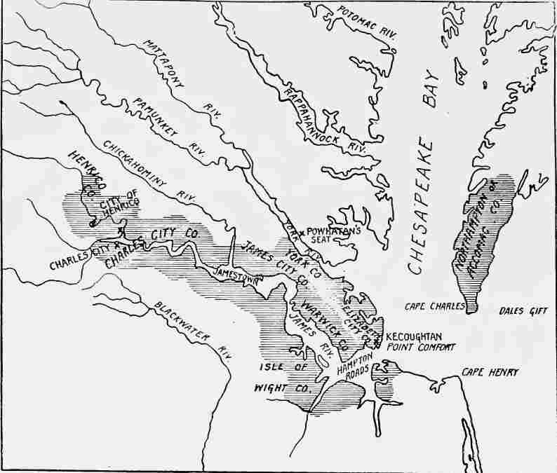 Settlements in Virginia, 1634.