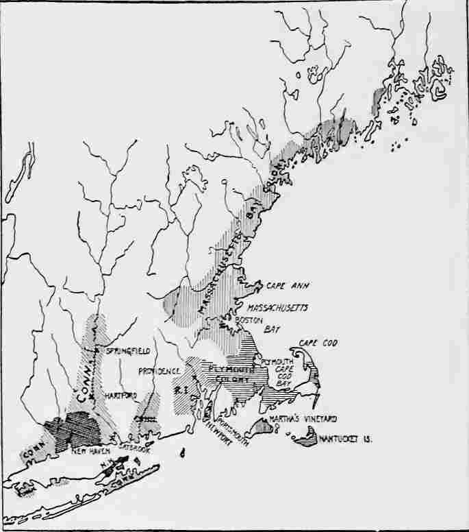 Principal Settlements in Massachusetts, 1630.