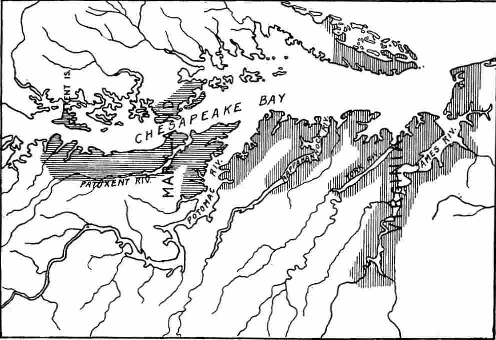 Settled Areas in Virginia and Maryland, 1660.