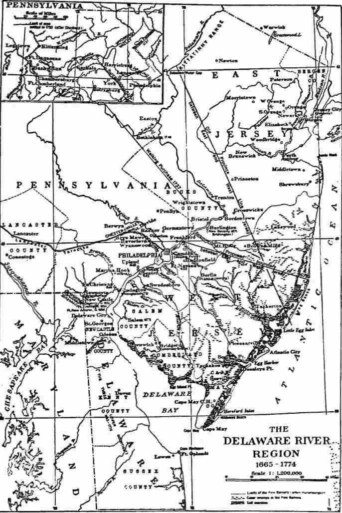 The Delaware River Region. (From Fisher, The Quaker Colonies, in the Series, "The Chronicles of America," Yale University Press).