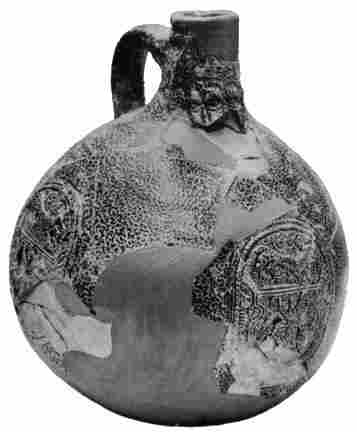 [Illustration: A large German stoneware jug unearthed at Jamestown. The date “1661” appears above the medallion.]