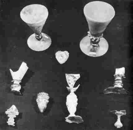 [Illustration: Reconstructed wineglasses and wineglass fragments in the Jamestown collection.]