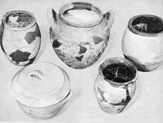 [Illustration: Earthenware vessels used for the storage of foods. Some were made at Jamestown, some were imported from England.]