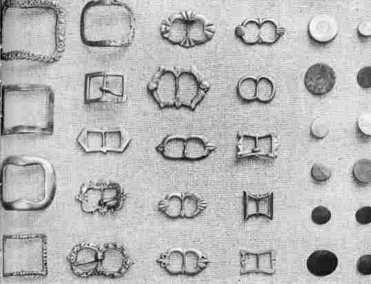 [Illustration: A few buckles and buttons in the Jamestown collection. Many are over 300 years old.]