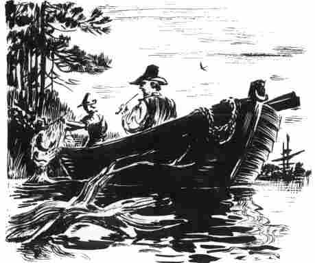 [Illustration: Fishing provided food as well as recreation for the colonists. (Conjectural sketch by Sidney E. King.)]