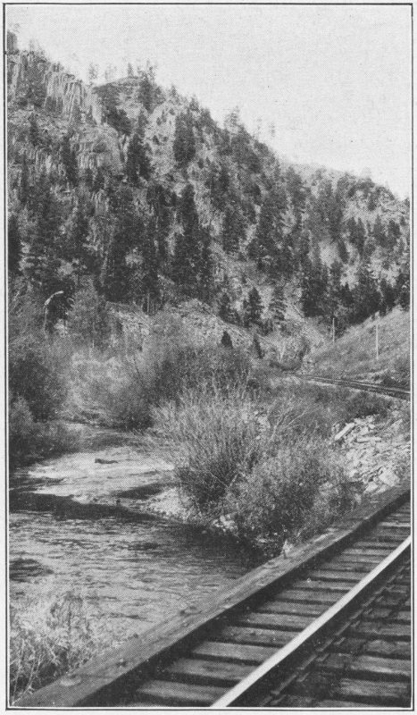 Railroad track beside a stream