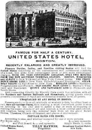 advert - United States Hotel, Boston 